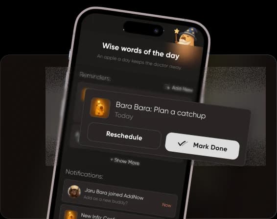 AddNow relationship reminder and activity interface
